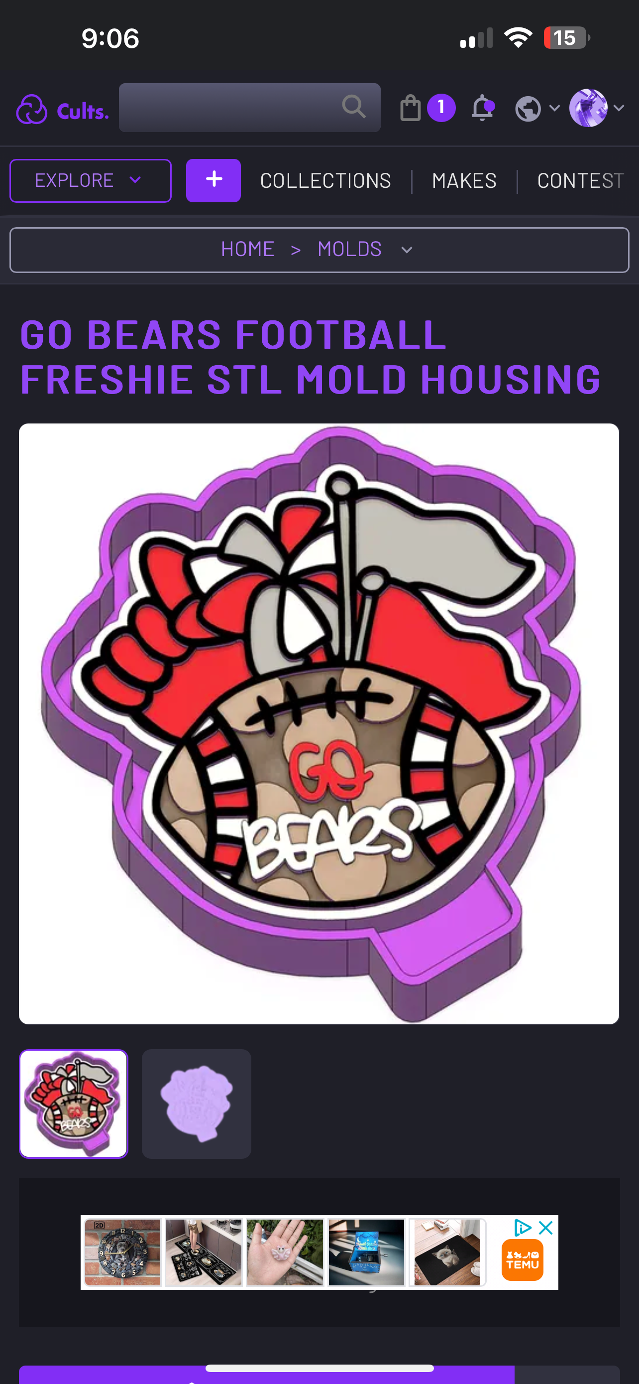 Bear football freshie mold