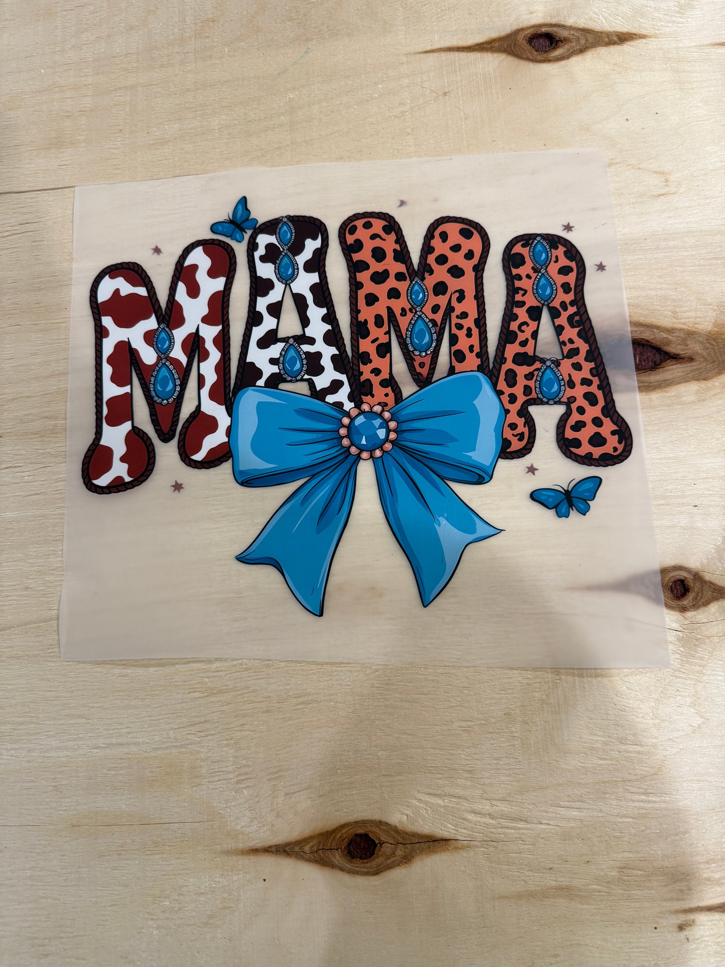 Mama cow print blue transfer