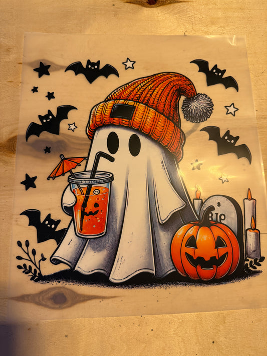 Ghost with drink and pumpkin DTF print