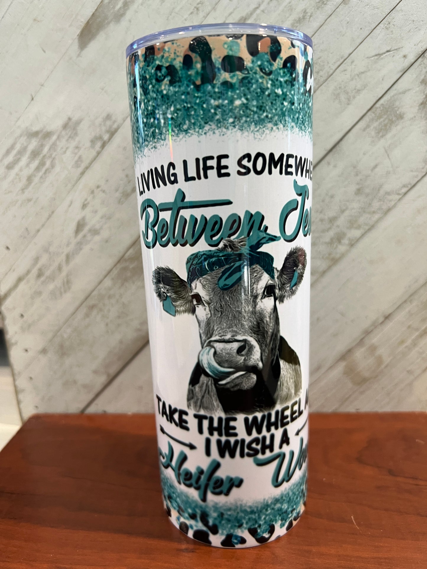 Cow leopard take the wheel 20 oz tumbler