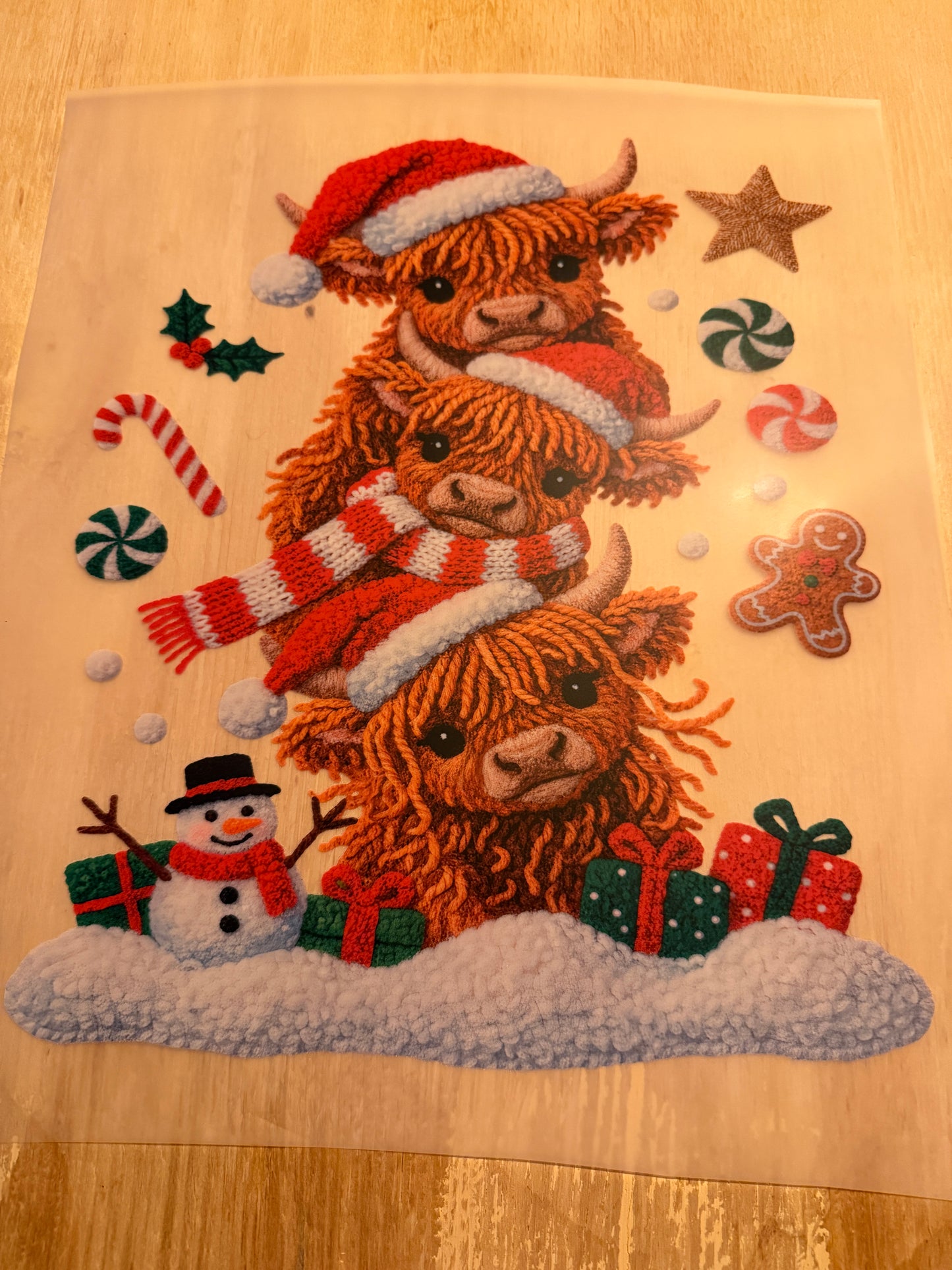 3 stacked Christmas cows transfer