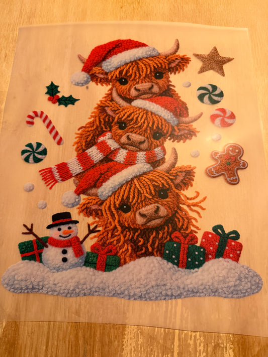 3 stacked Christmas cows transfer