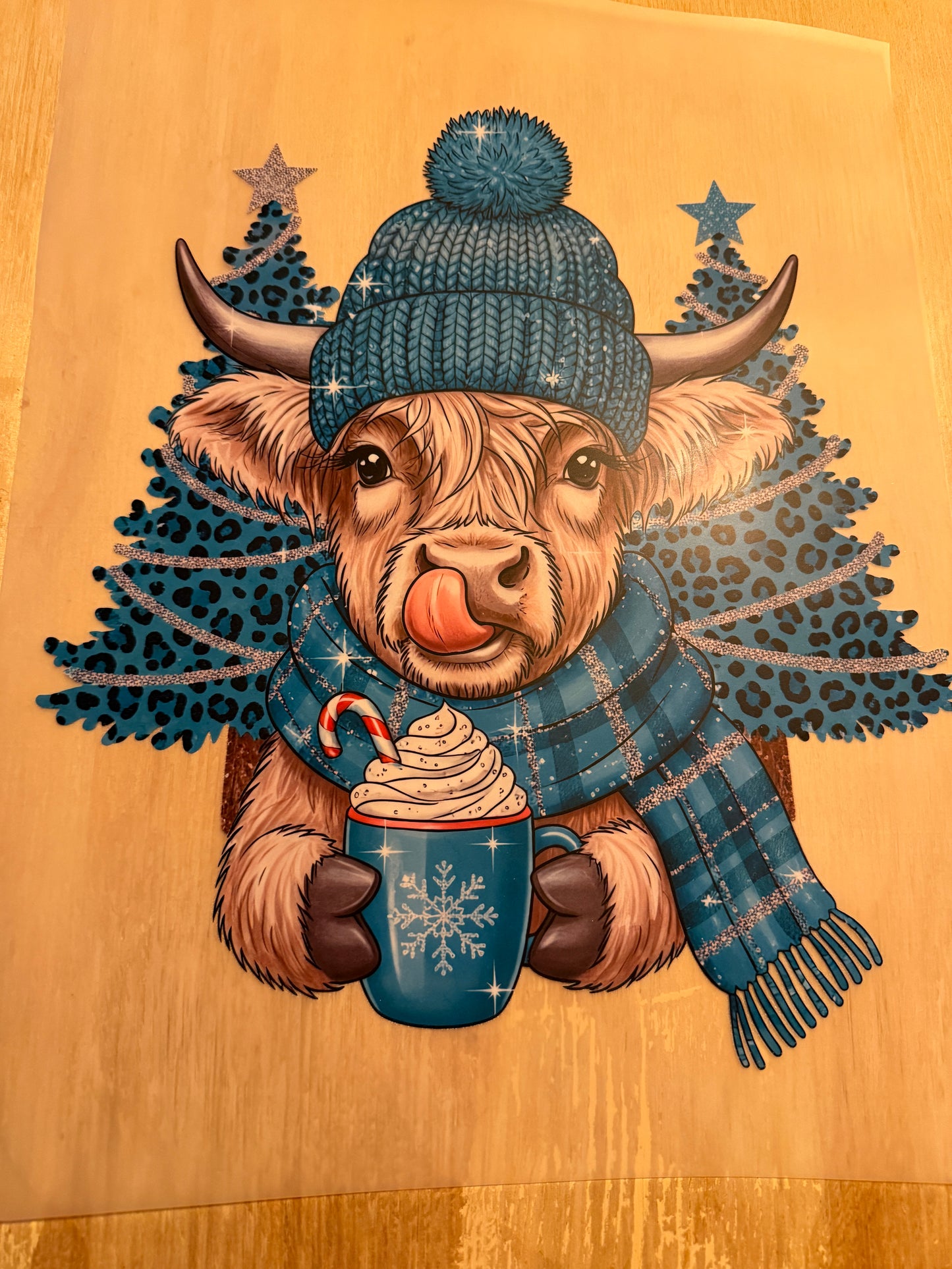 Cow in teal transfer