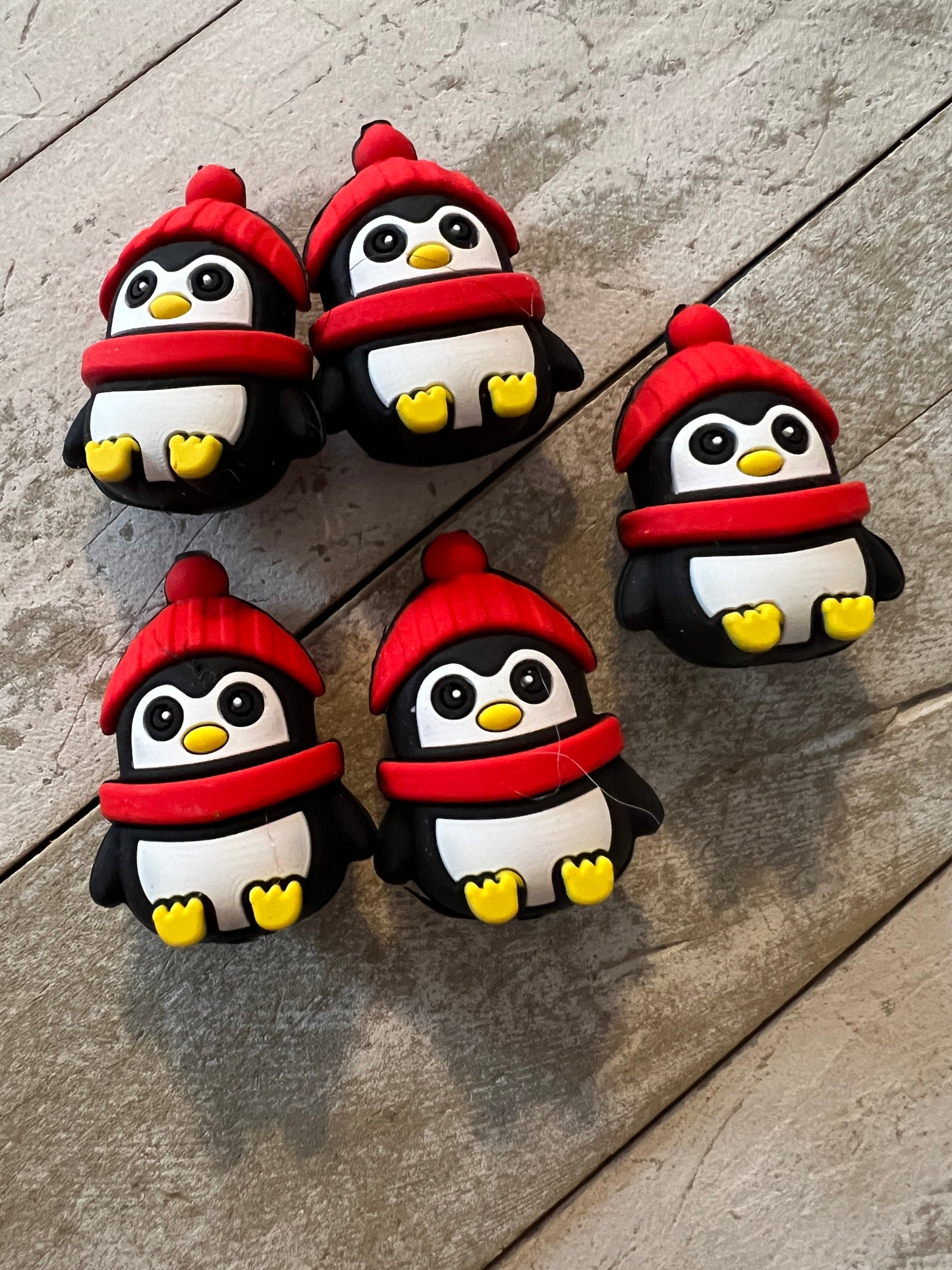 3-d penguin with red hat focal beads
