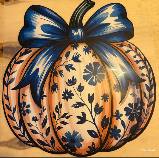 Blue floral pumpkin DTF print