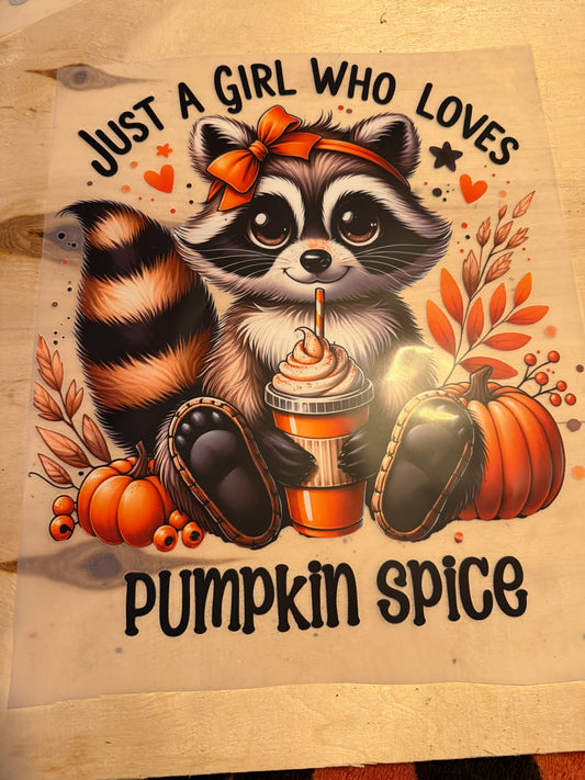 Just a girl that loves pumpkin spice raccoon DFT print