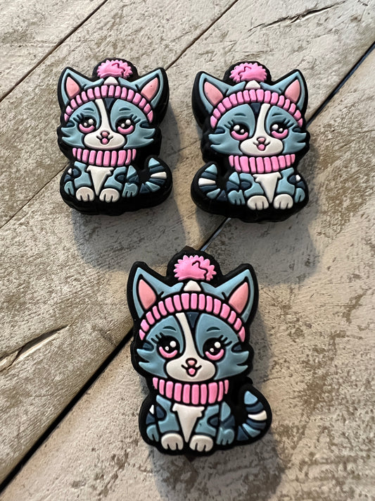 Blue kitty focal beads
