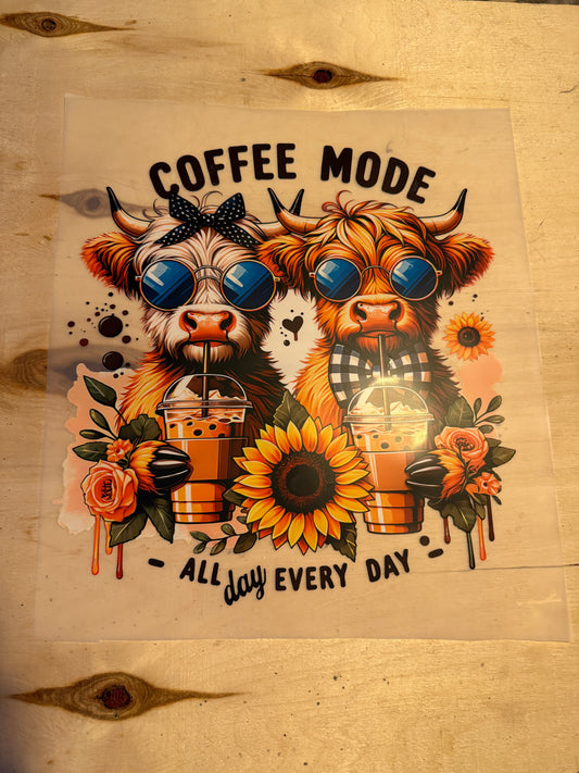 Coffee mod with cows DTF print
