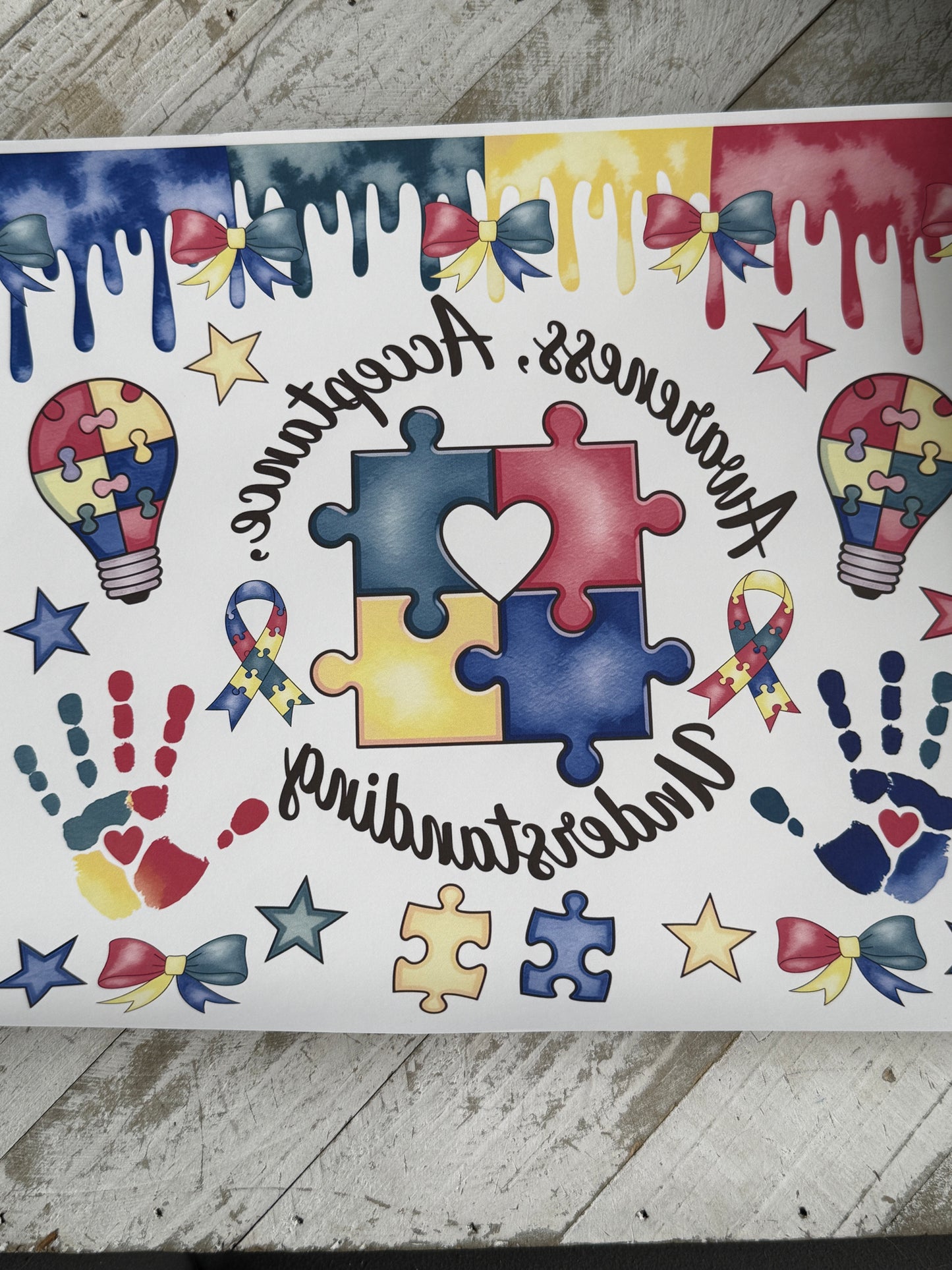 Autism puzzle pieces handprints 20oz sublimation wraps