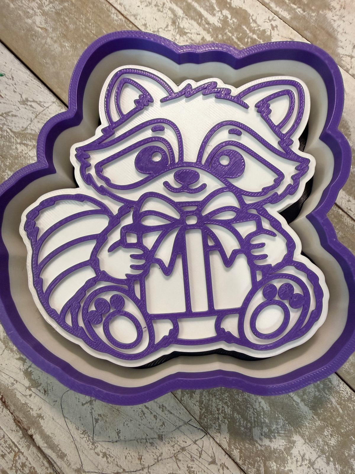 Raccoon with gift mold