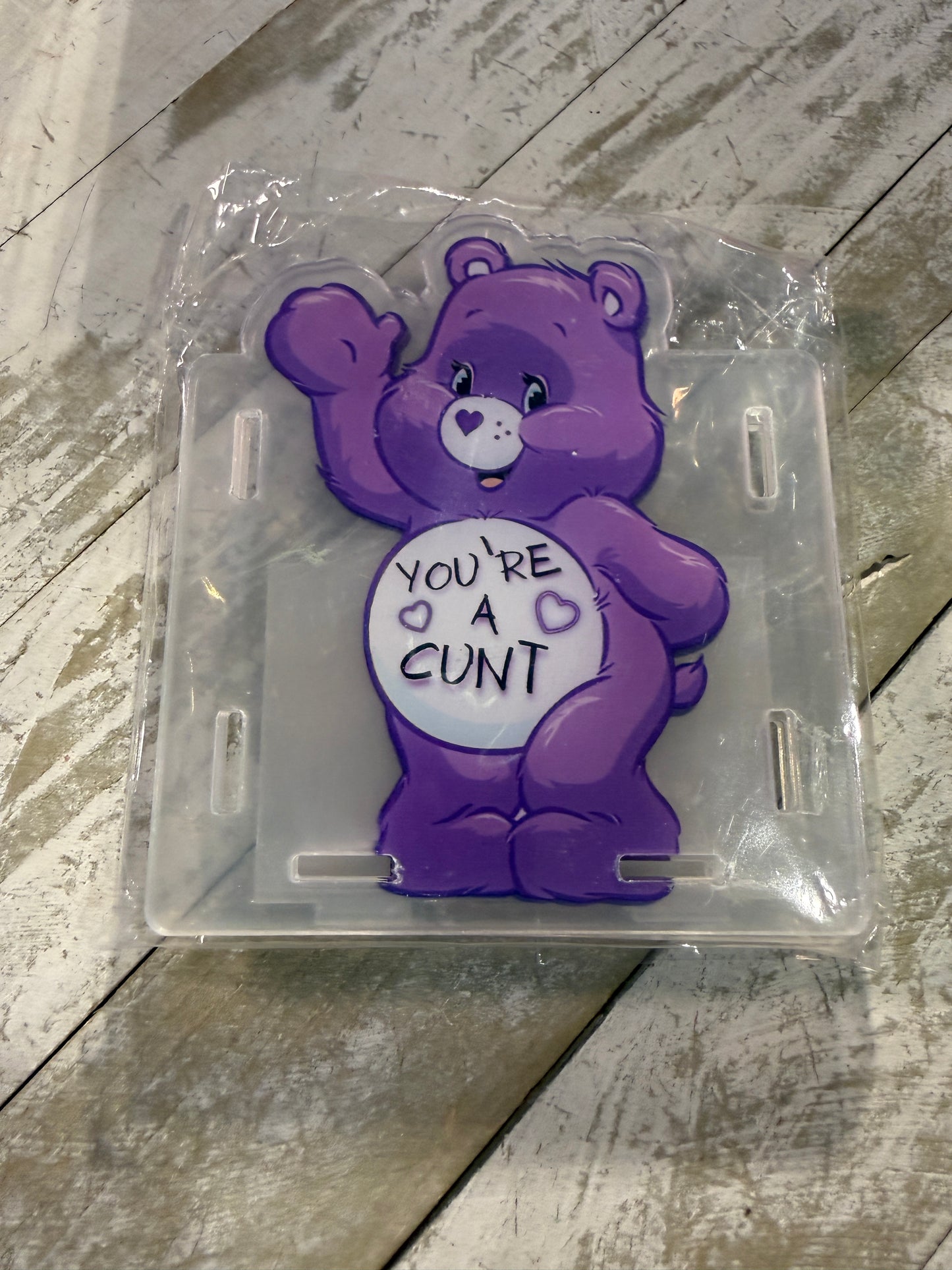 Purple carebear acrylic holder
