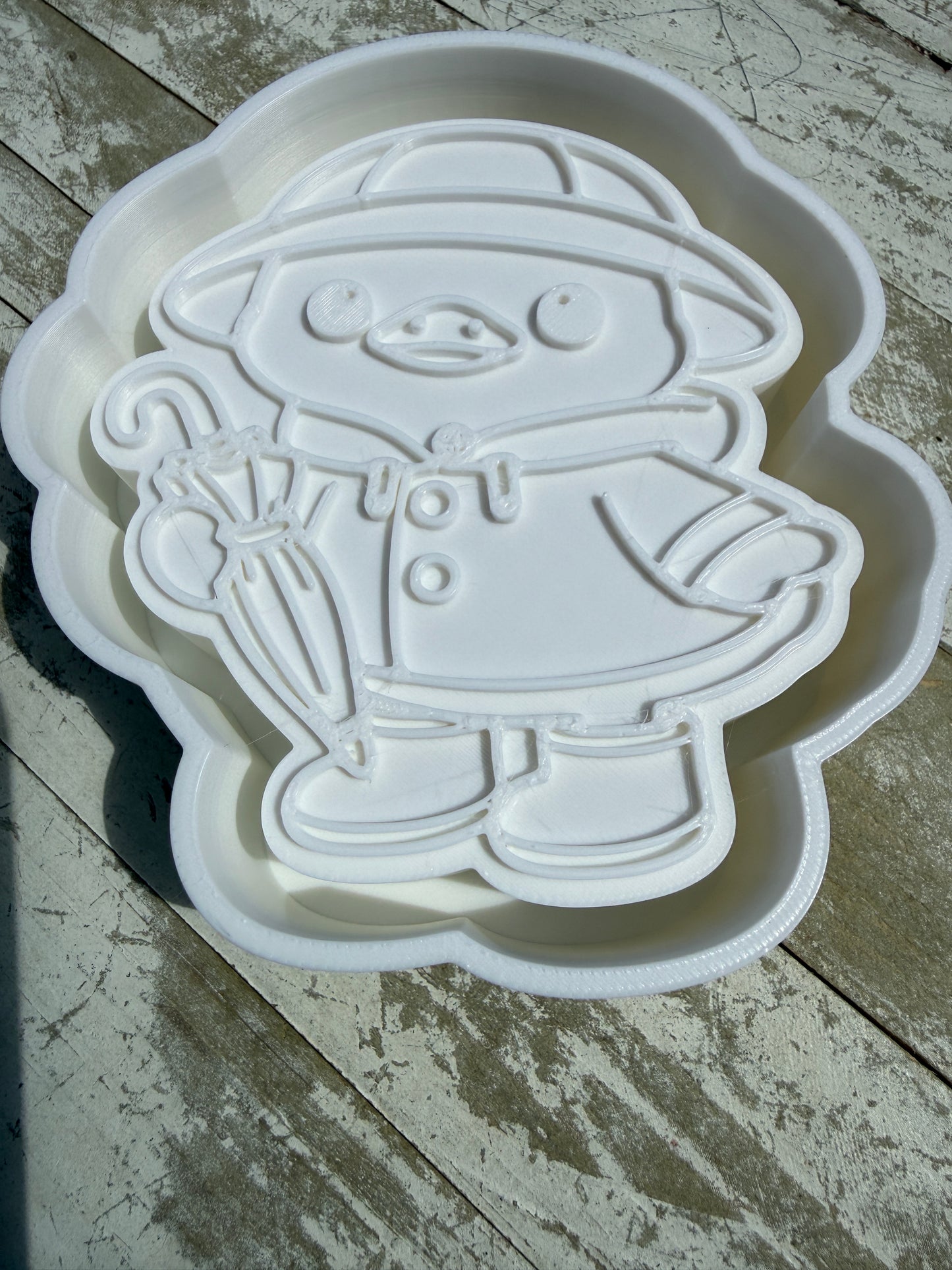 Duck with raincoat mold