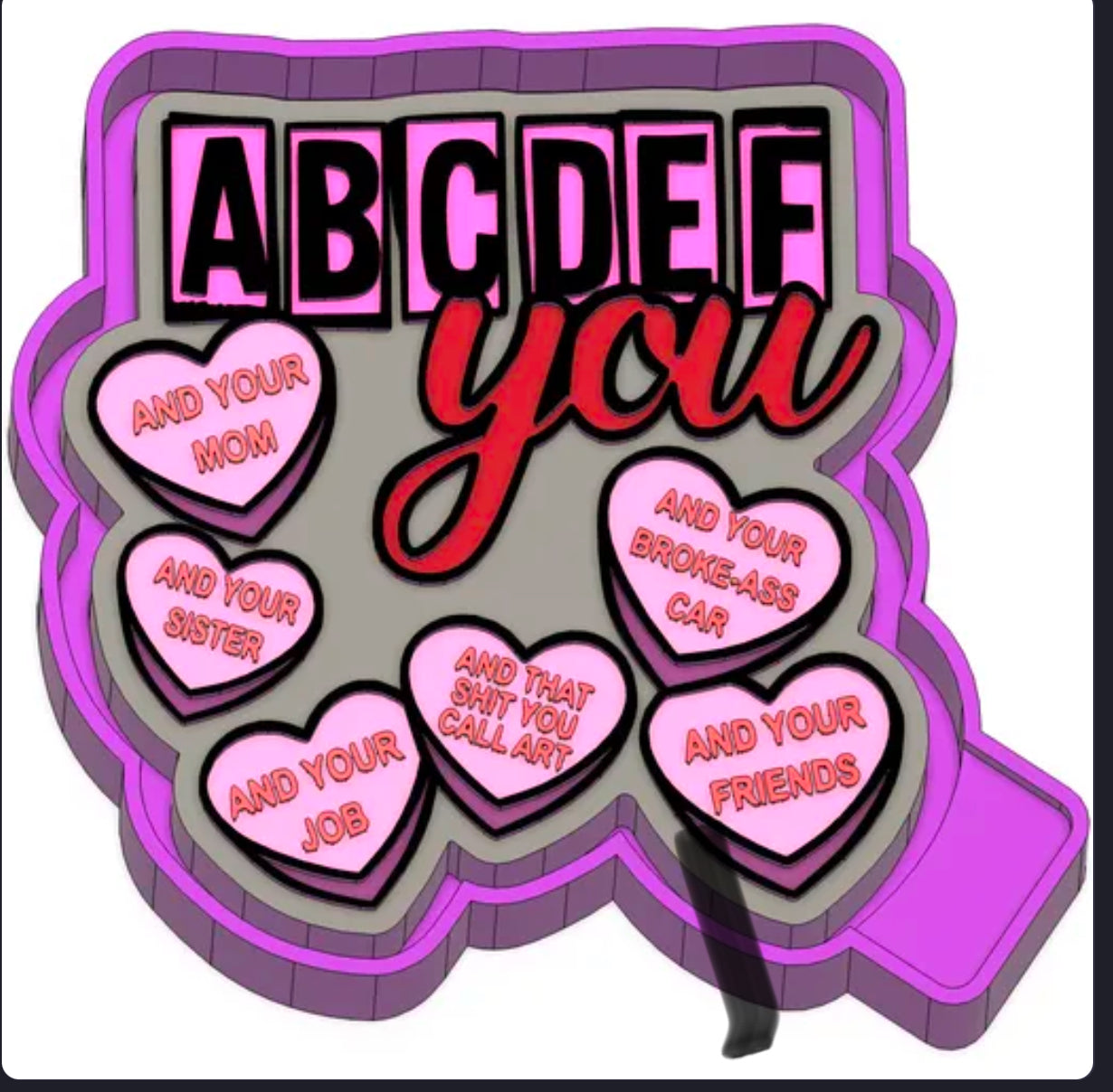 Abcdef love you with words freshie mold