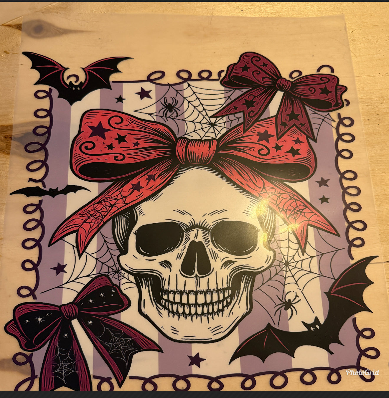 Purple bow skeleton DTF print