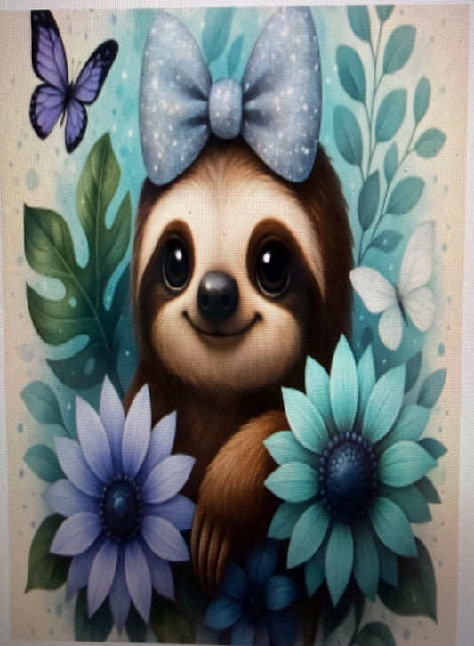 Sloth in blue with flowers notebook
