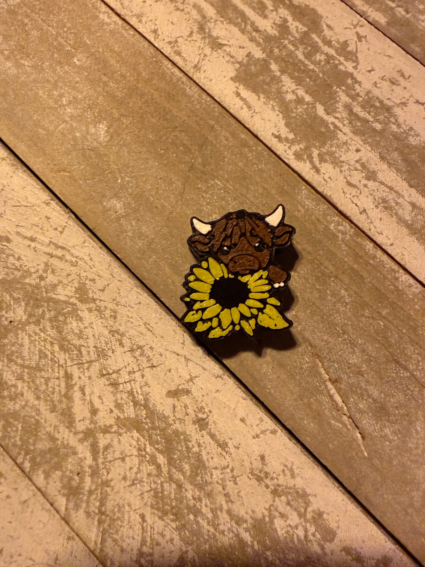 Cow with sunflower 3d printed focal bead