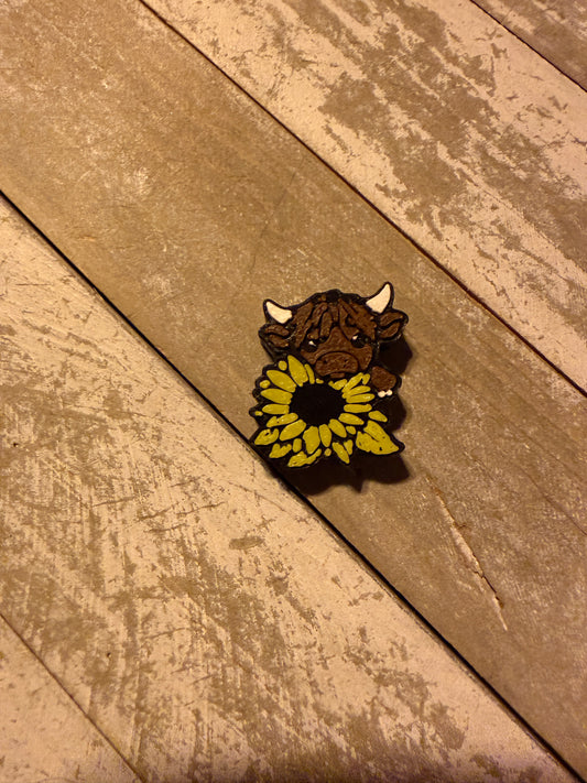 Cow with sunflower 3d printed focal bead