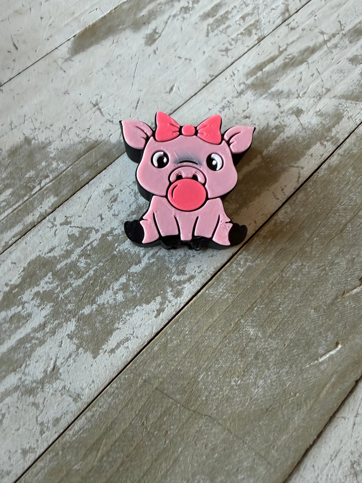 Pig blowing bubble straw topper