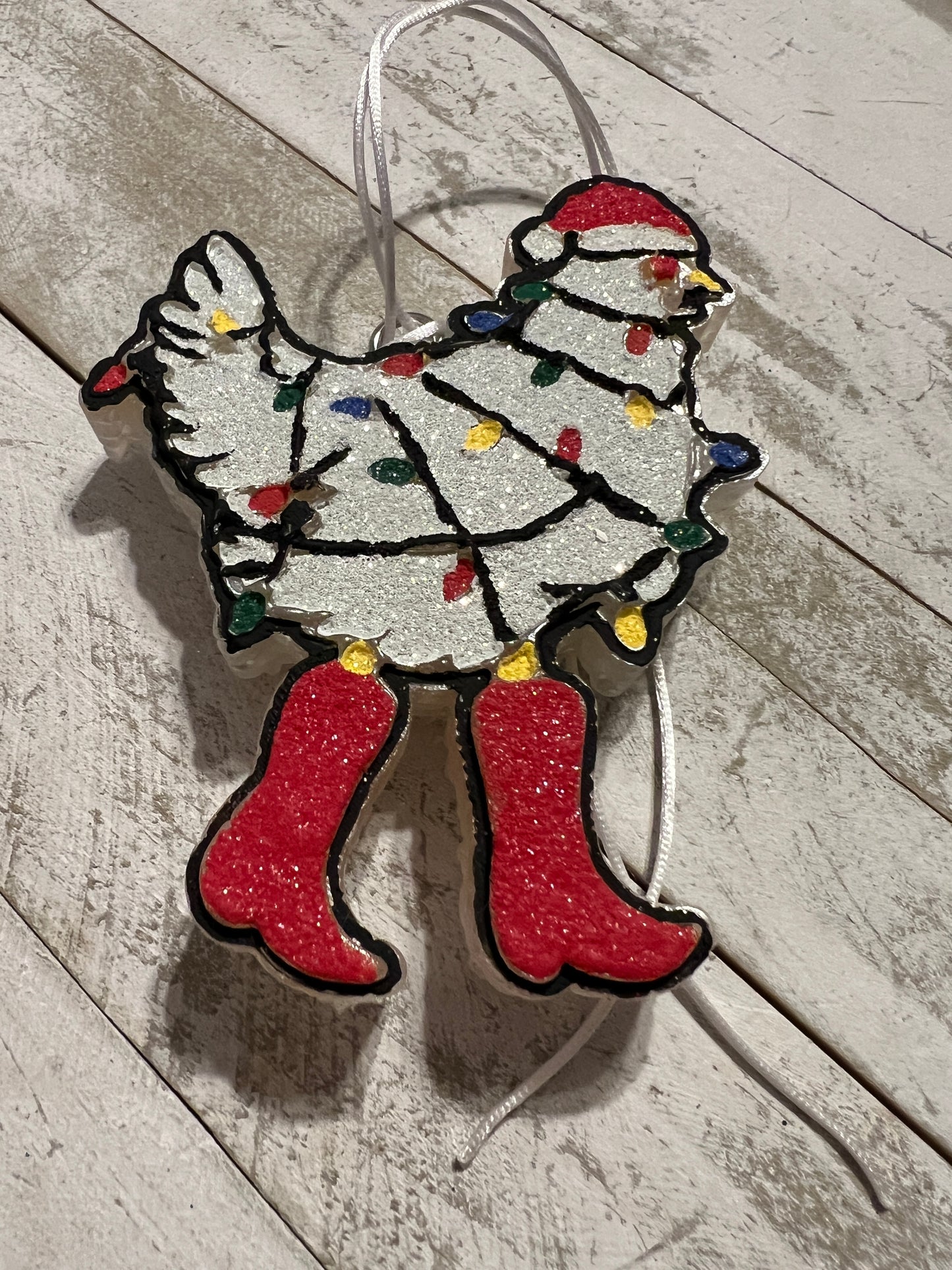 Chicken with Christmas lights freshie