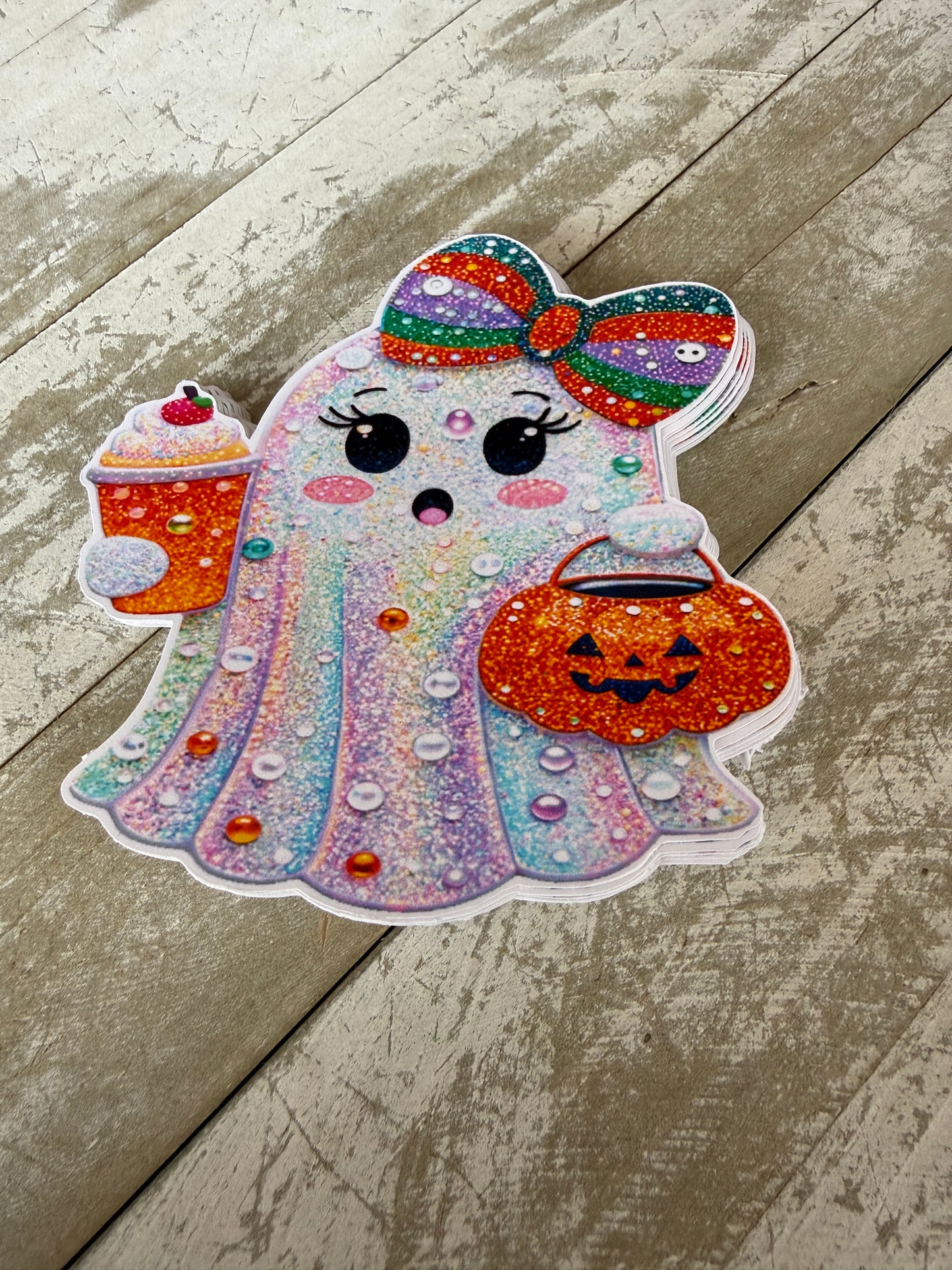 Ghost with bow and drink cardstock mold