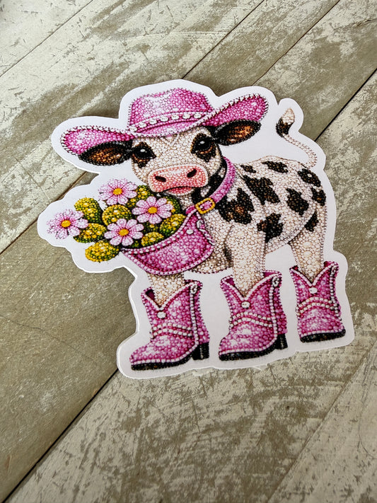 Cow with flower bucket on neck cardstock mold