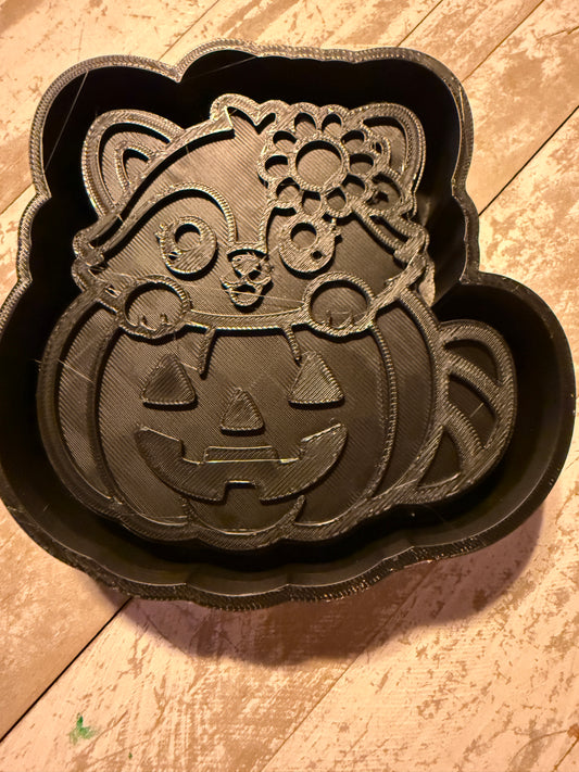 Raccoon in pumpkin mold