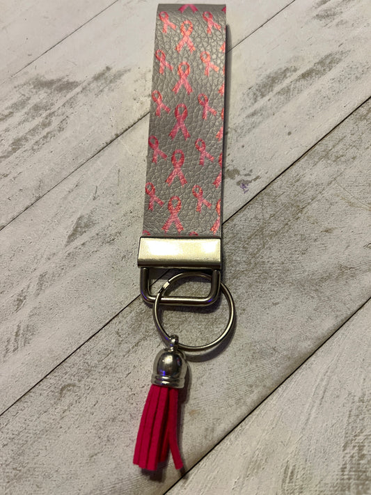 Gray and Pink breast cancer Key Chain